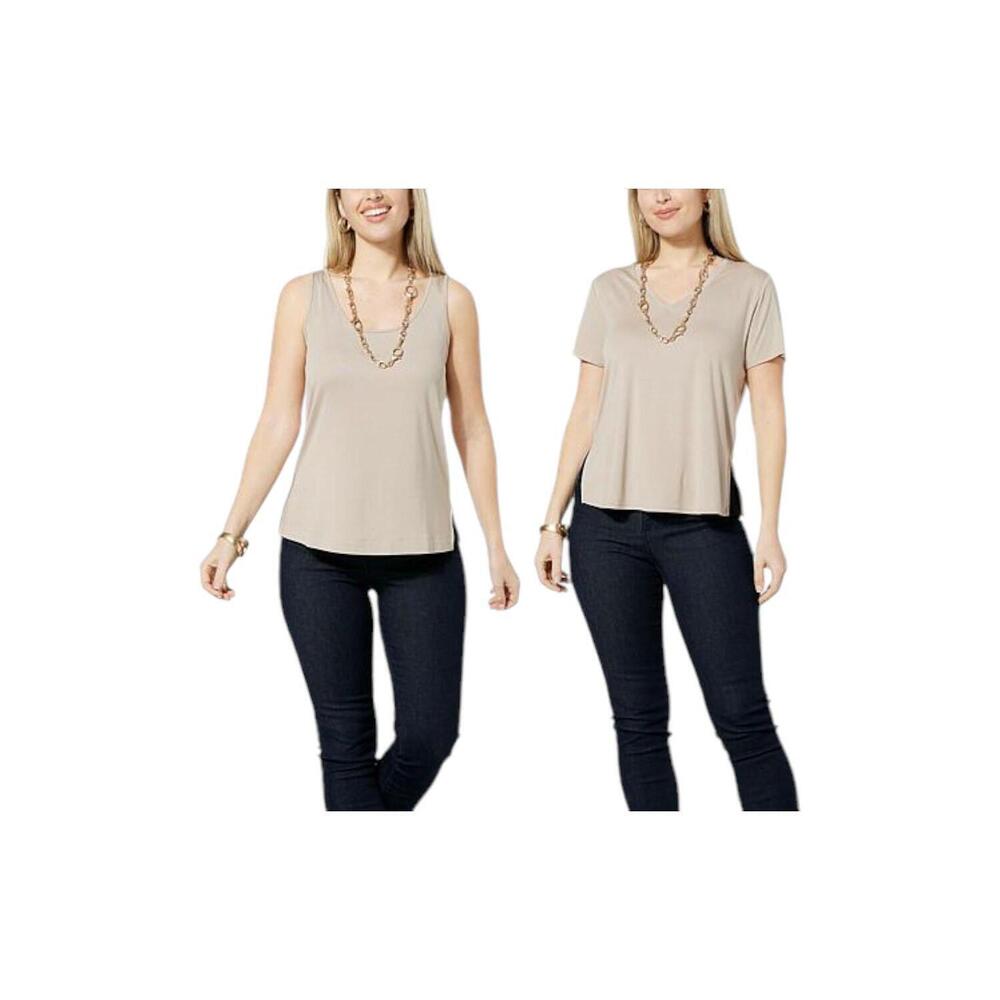 WynneLayers 2-pack Micro-Rib Tee & Tank Set Sand - Regular